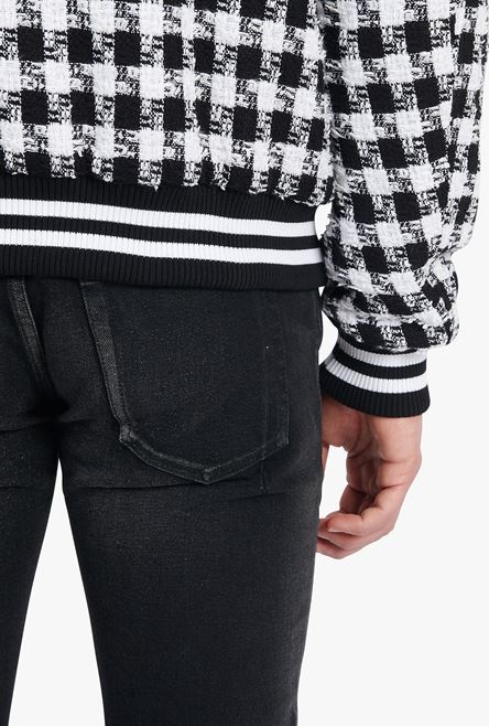 White and black houndstooth cotton bomber jacket - 7