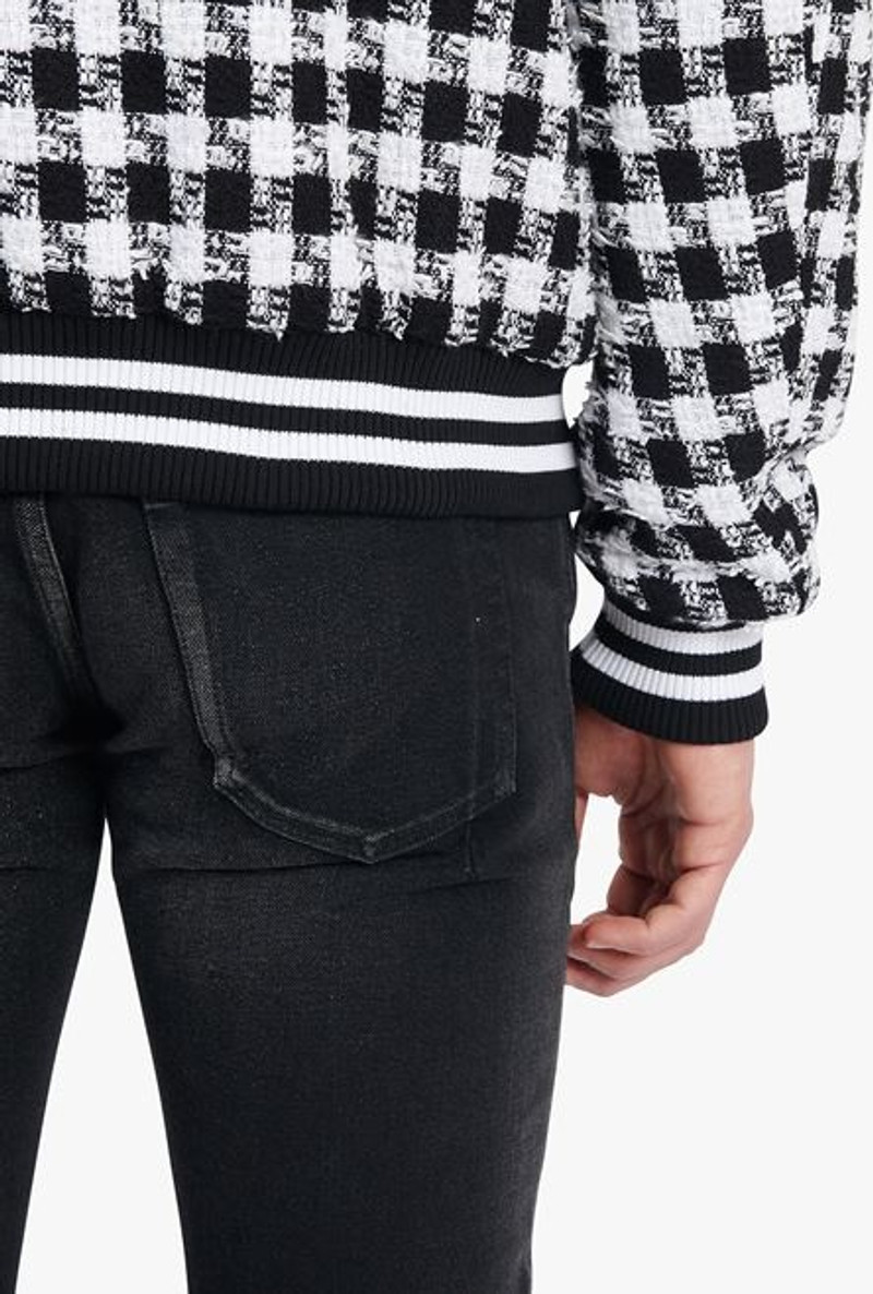 White and black houndstooth cotton bomber jacket 7