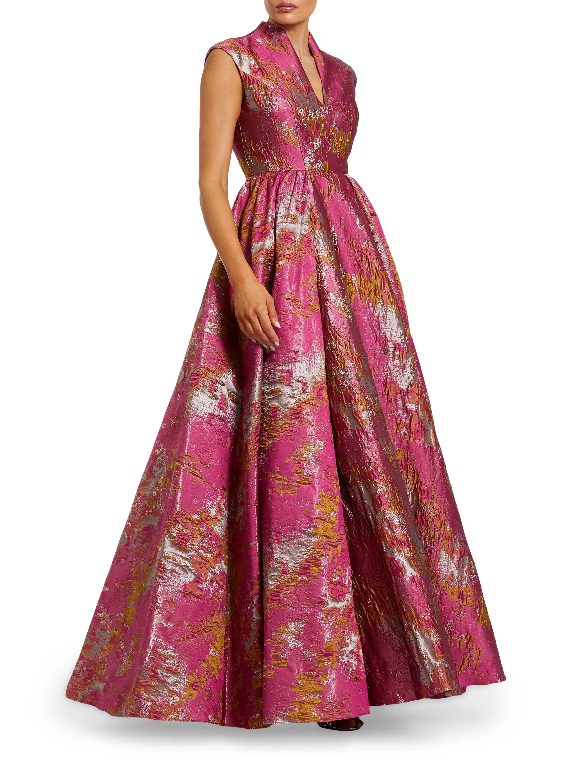 Women's Brocade Sleeveless Fit &Flare Gown - Raspberry Multi - 1