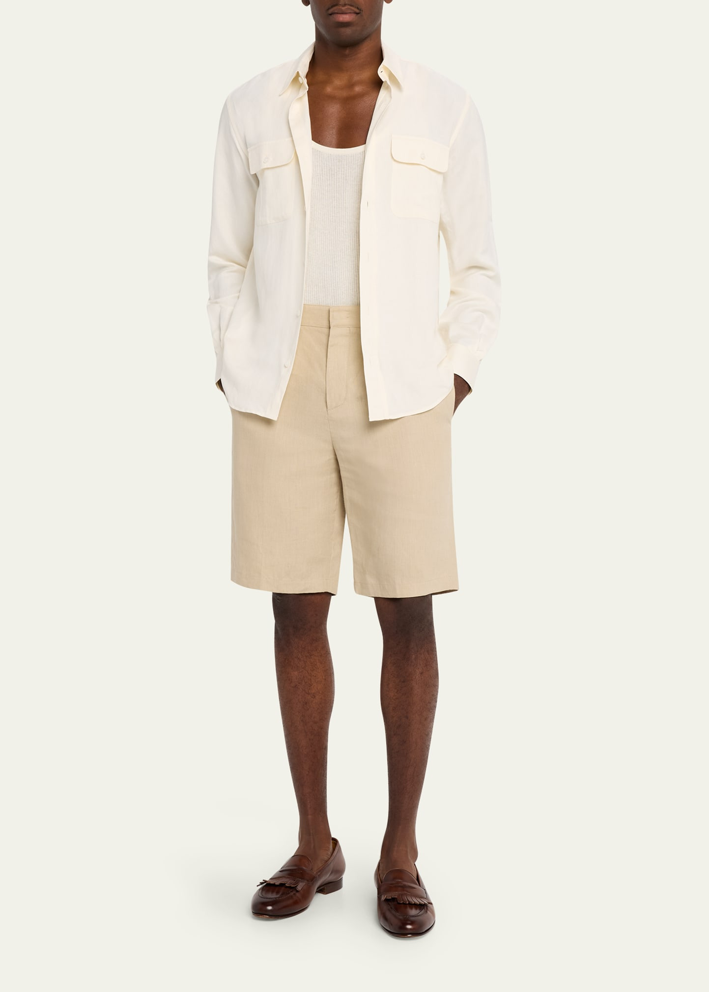 Men's Silk and Linen Flap Pocket Button-Down Shirt - 2