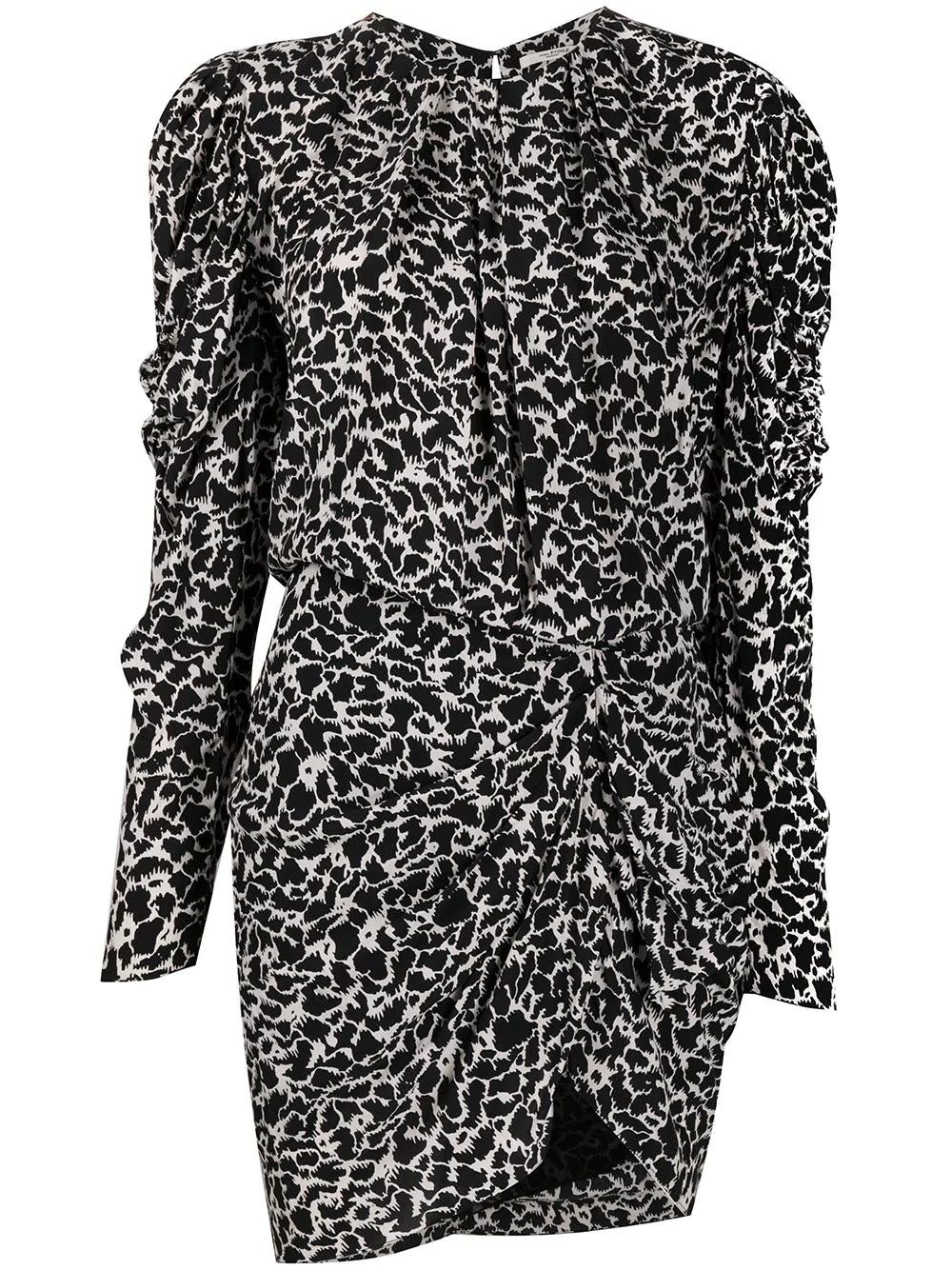 draped sleeve animal print dress - 1