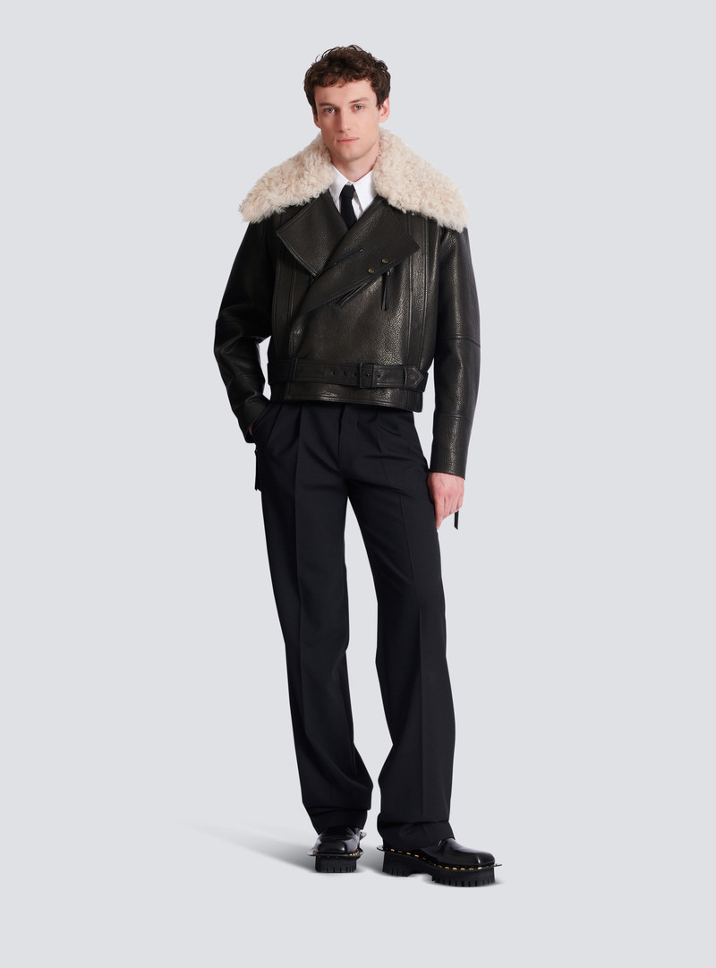Balmain Leather jacket with shearling collar outlook