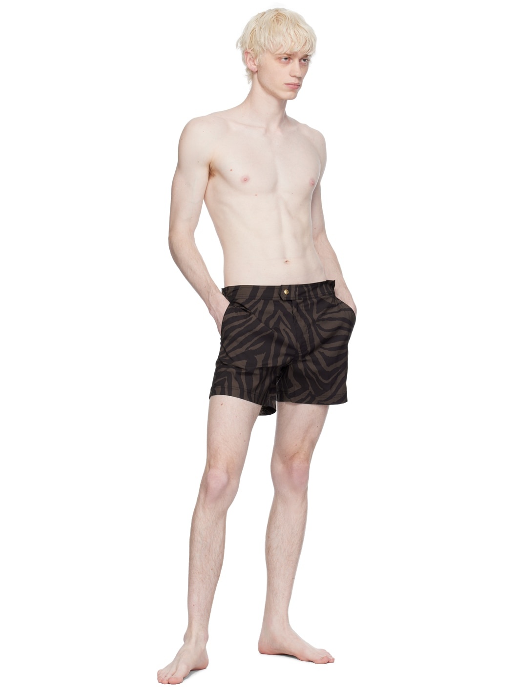 Brown Print Swim Shorts - 4