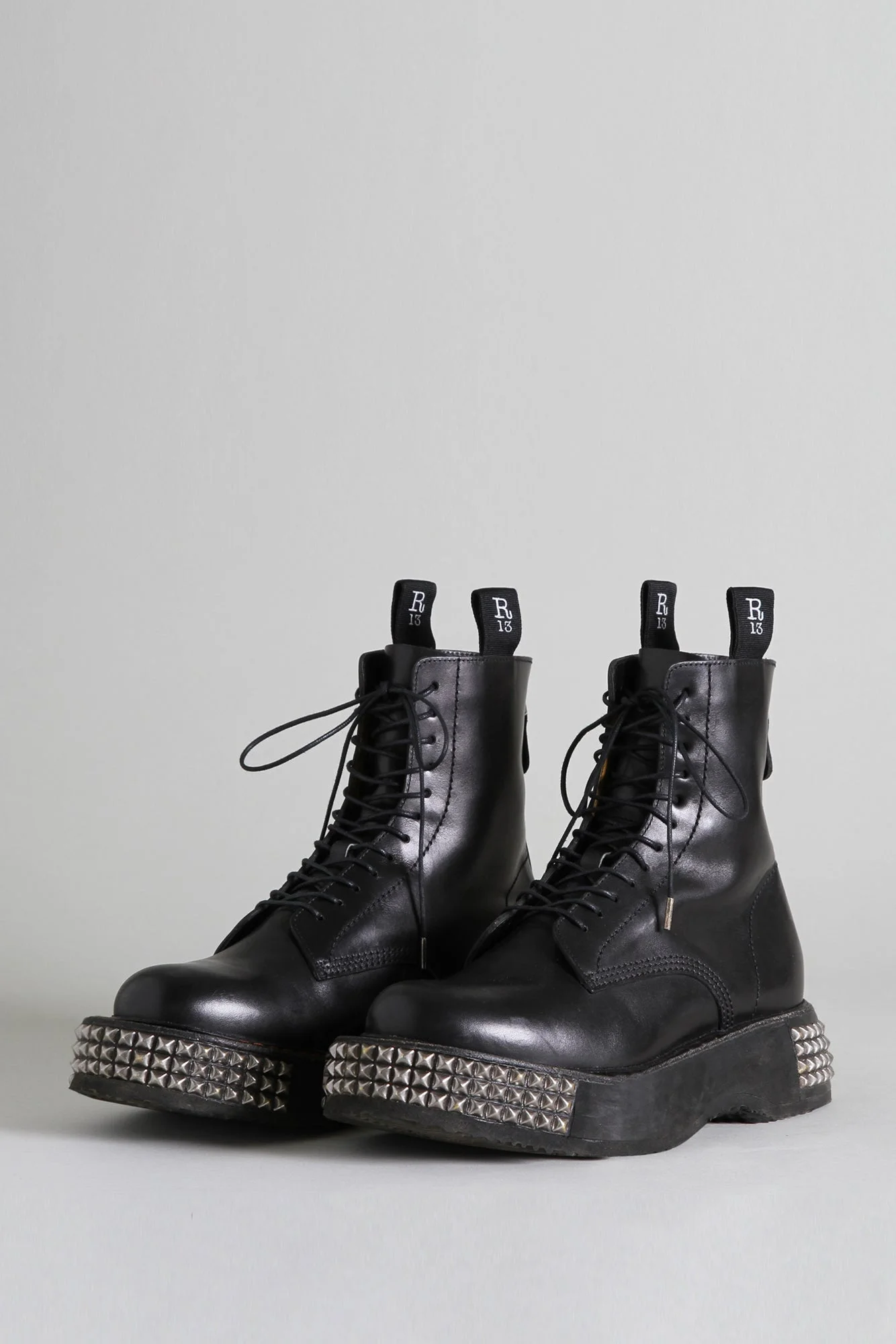 SINGLE STACK BOOT WITH STUD SOLE - BLACK - 1