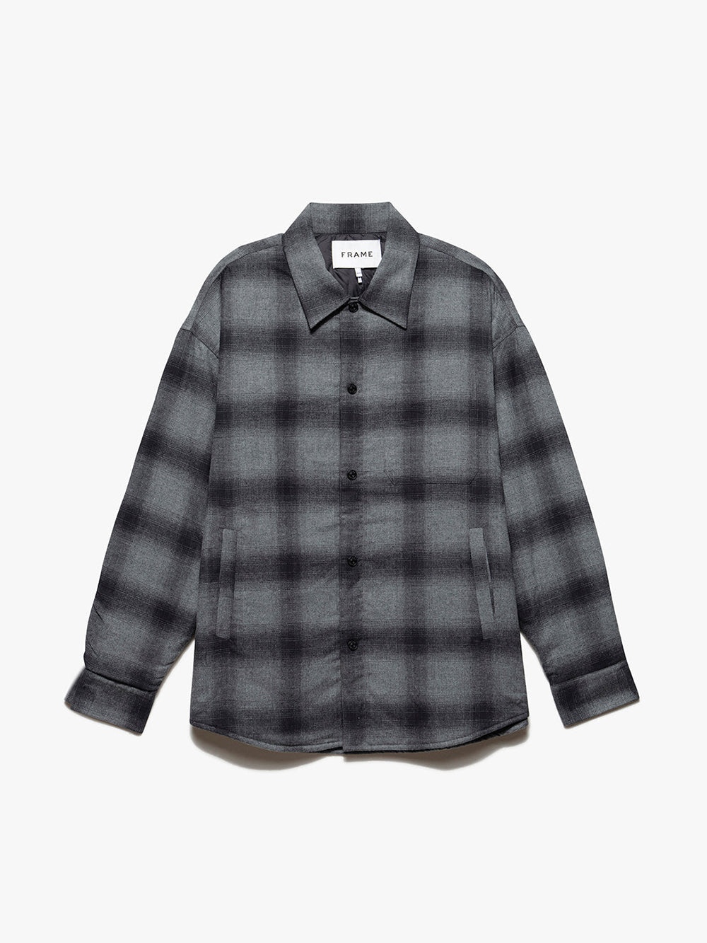 Padded Plaid Overshirt in Black/Grey Plaid - 1