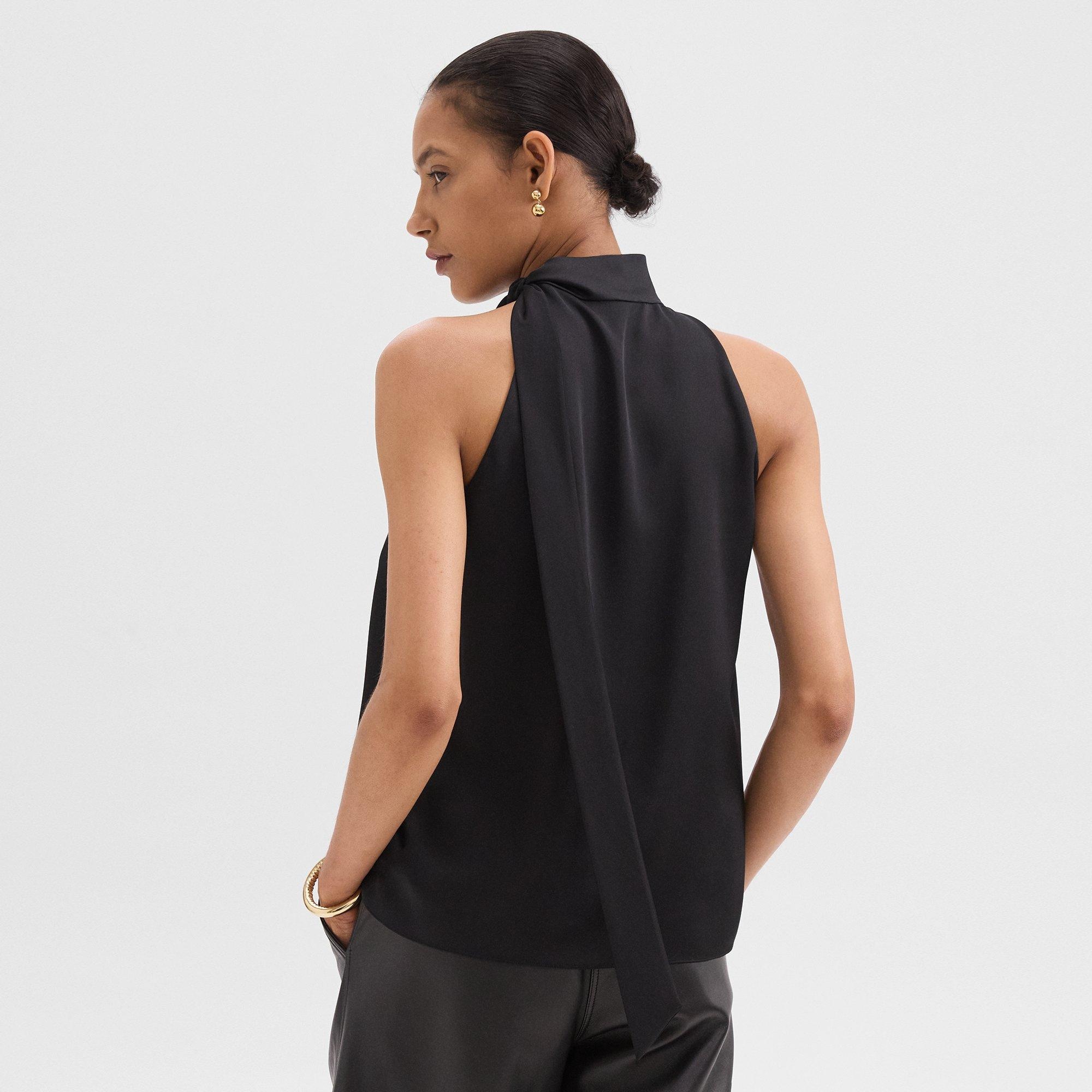 Tie-Neck Halter Top in Textured Satin - 4
