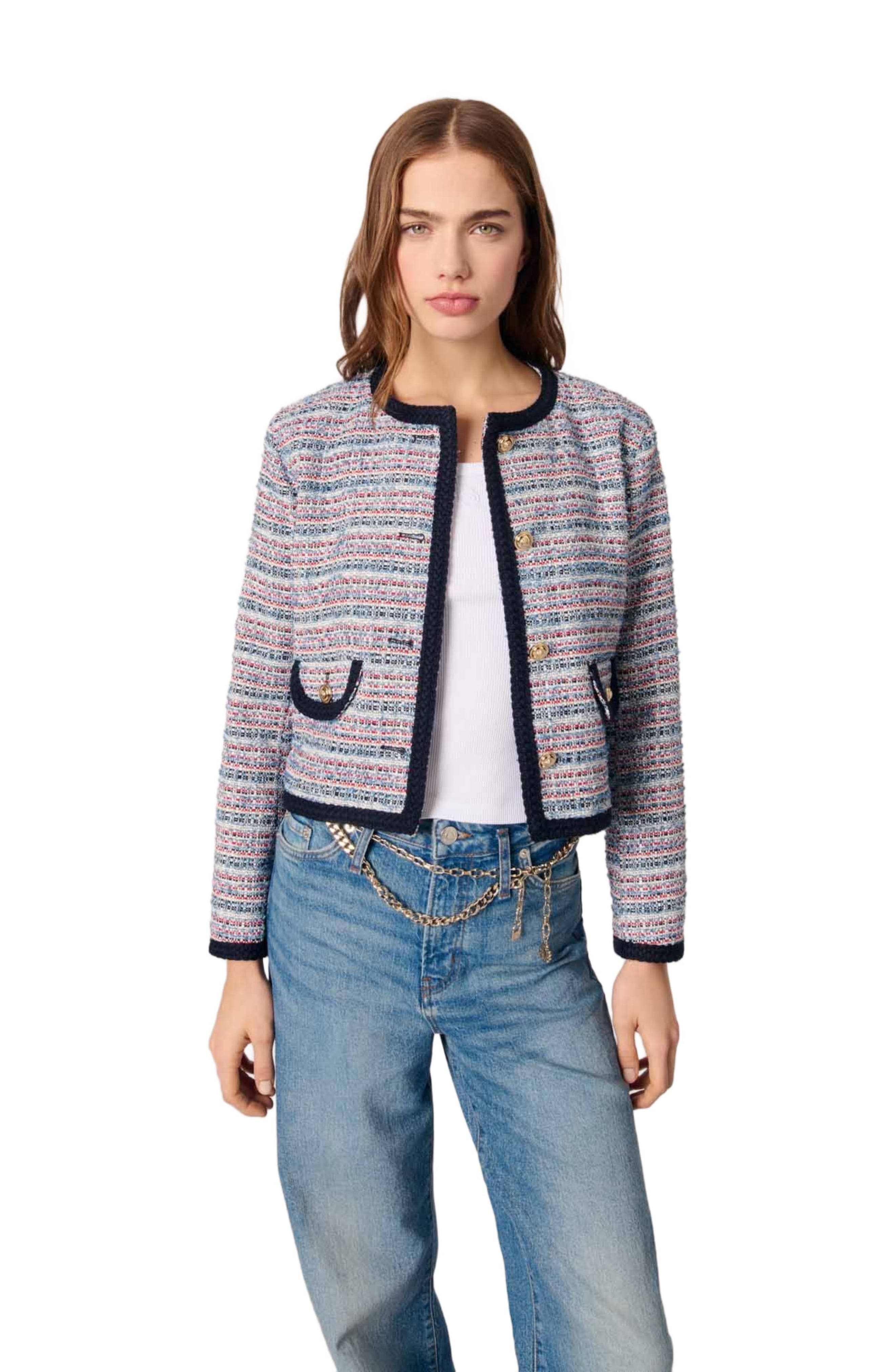 maje Short tweed jacket in Blue /Red at Nordstrom - 1