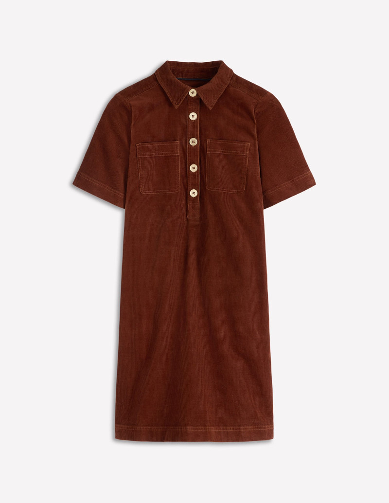 Zia Cord Pocket Shirt Dress-Copper Brown 1