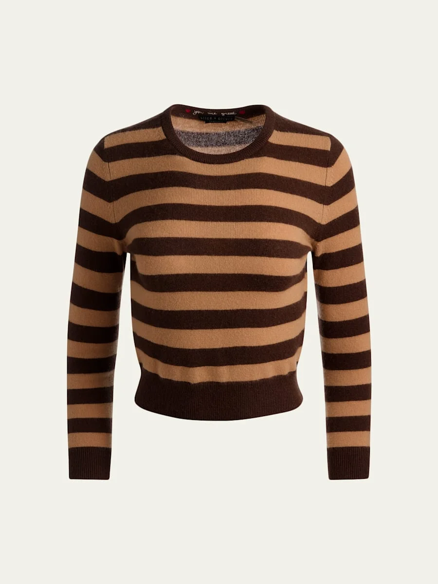 Carolann Striped Cashmere Shrunken Pullover - 1