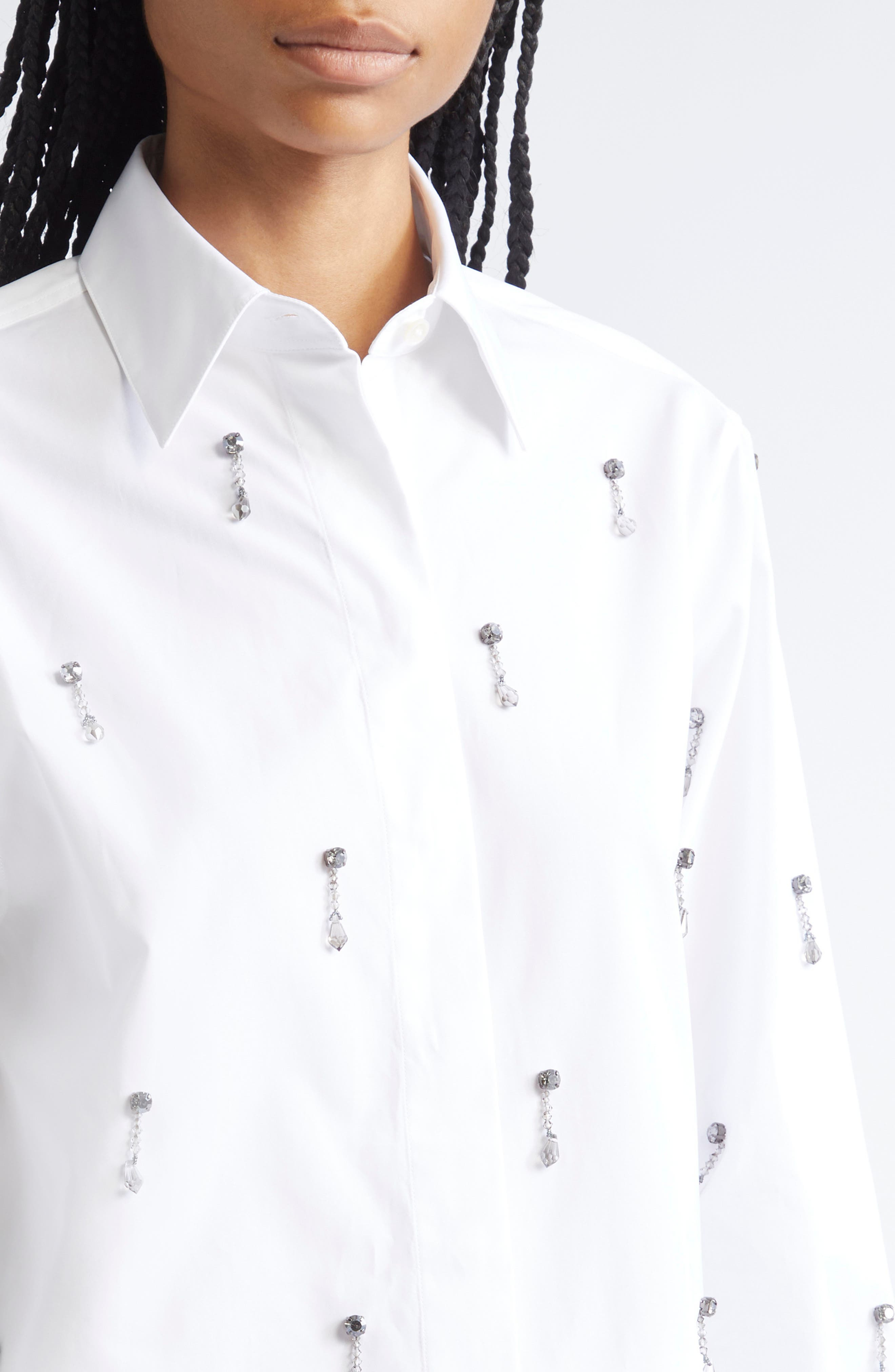 Stella McCartney Crystal Embellished Oxford Button-Up Shirt in 9000 - 5