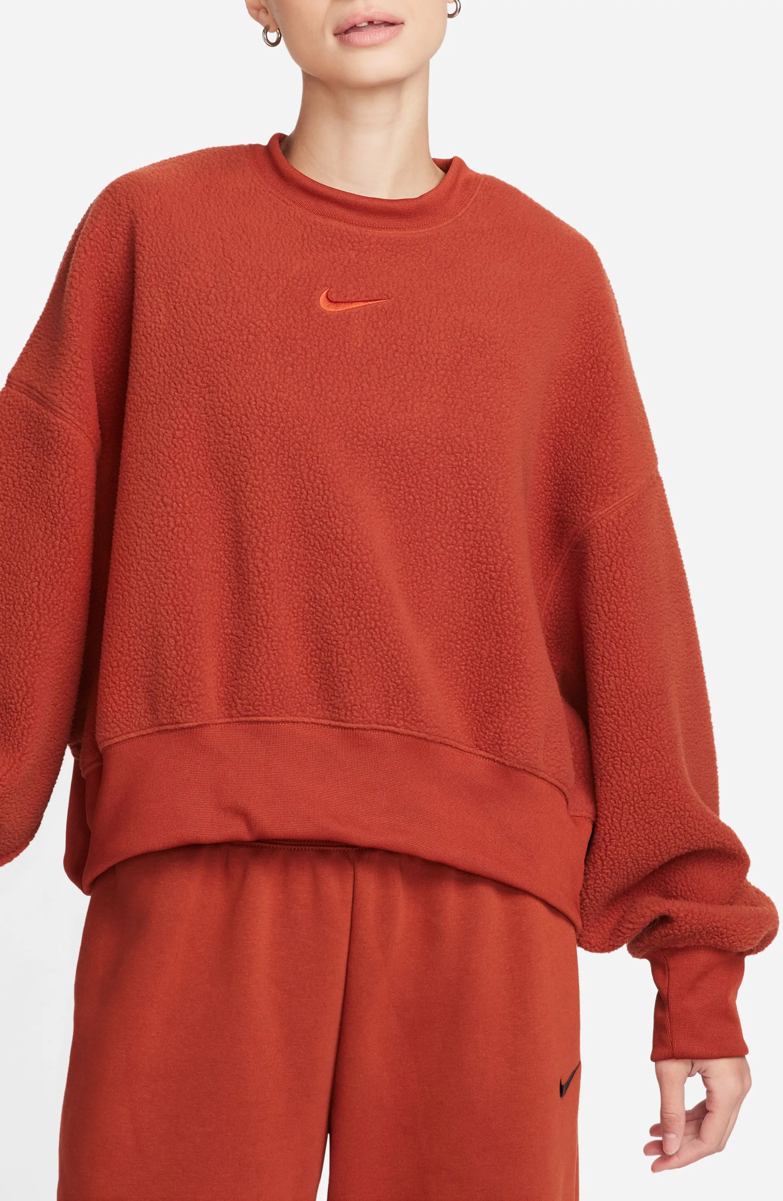 Oversize Fleece Crop Crewneck Sweatshirt in Rugged Orange/Rugged Orange - 1