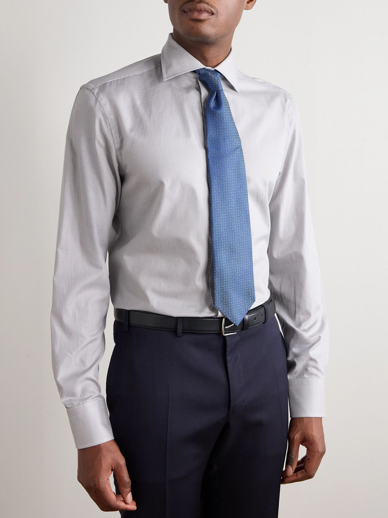 Canali Cutaway-Collar Houndstooth Cotton Shirt Brown outlook