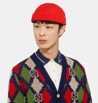 GUCCI Logo-Embroidered Cable-Knit Cotton Beanie outlook