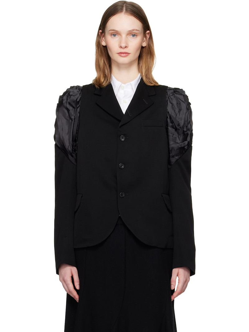 Black Ruched Shoulder Blazer 1