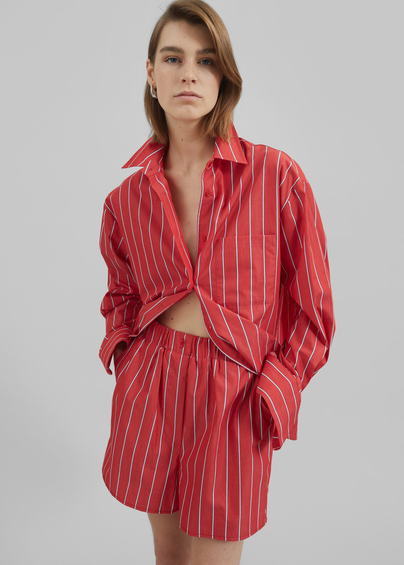 Lui Striped Cotton Shirt - Red/White Stripe 5