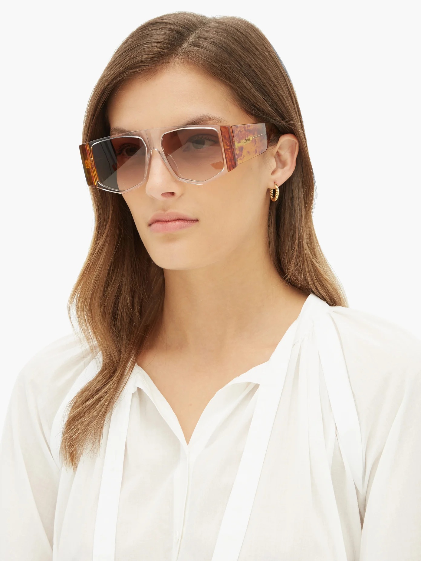 Tortoiseshell angular aviator sunglasses - 3