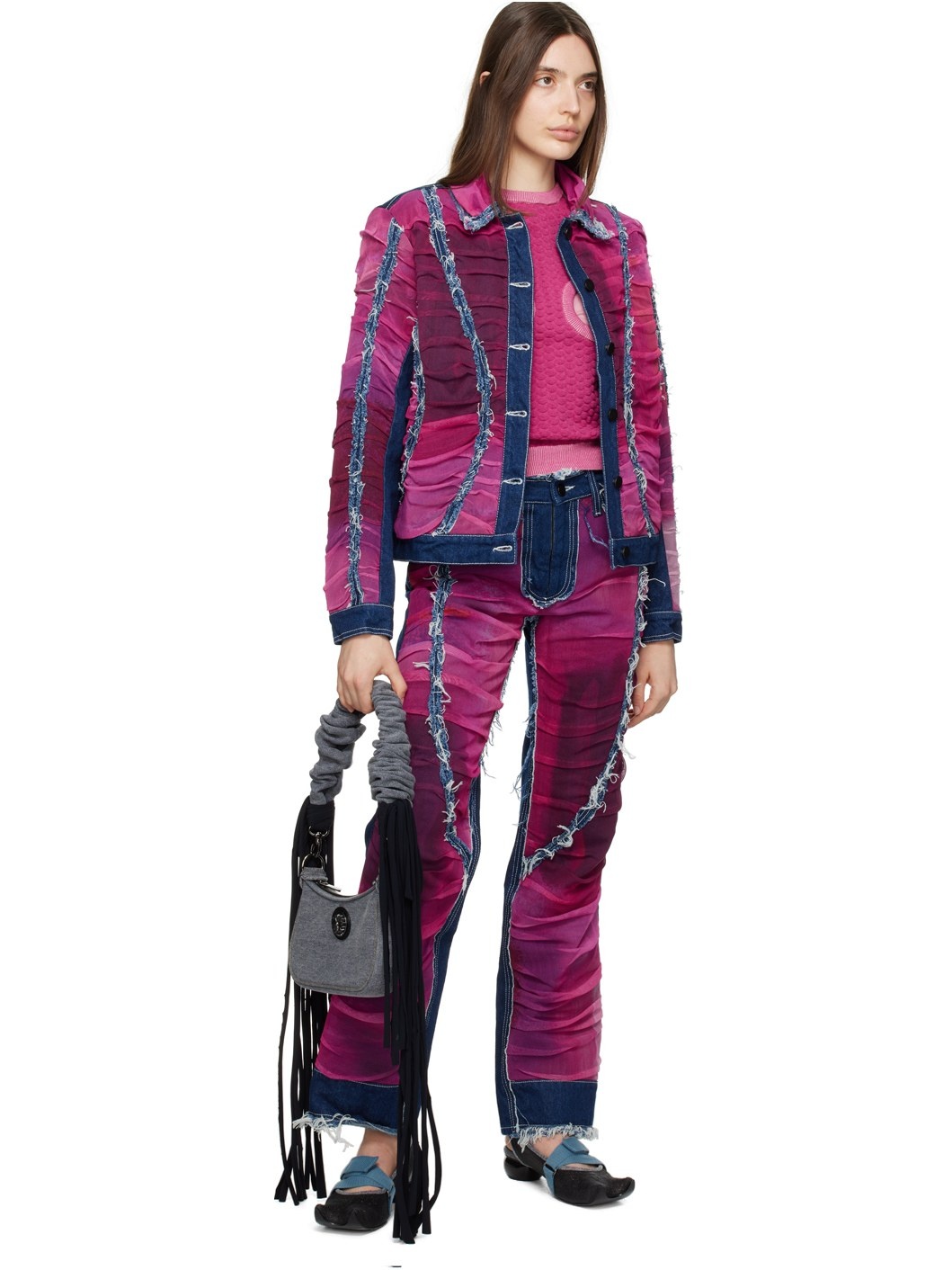 Indigo & Pink Paneled Jeans - 4