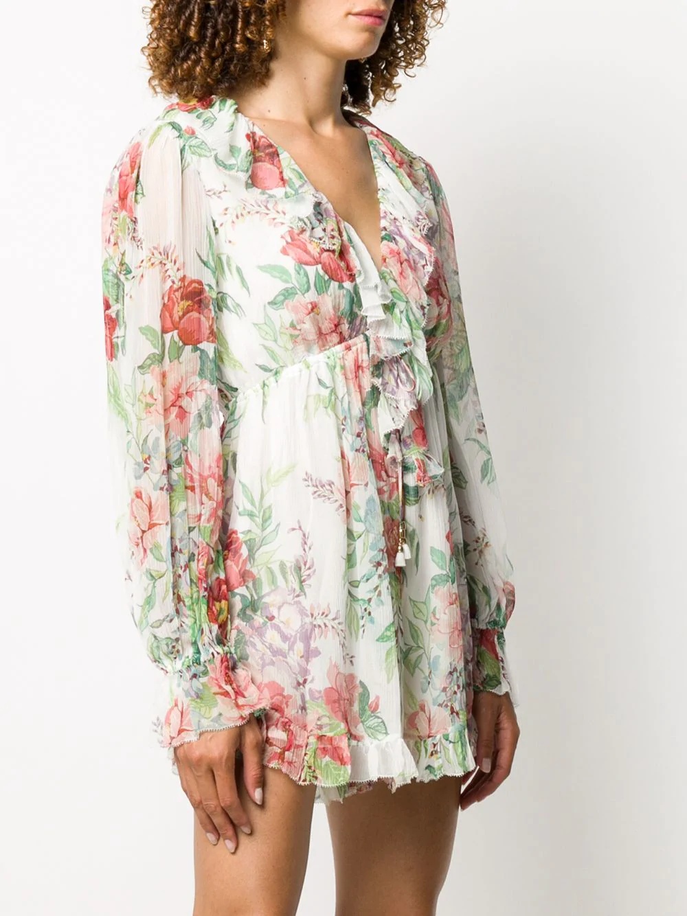 floral-print silk playsuit - 3