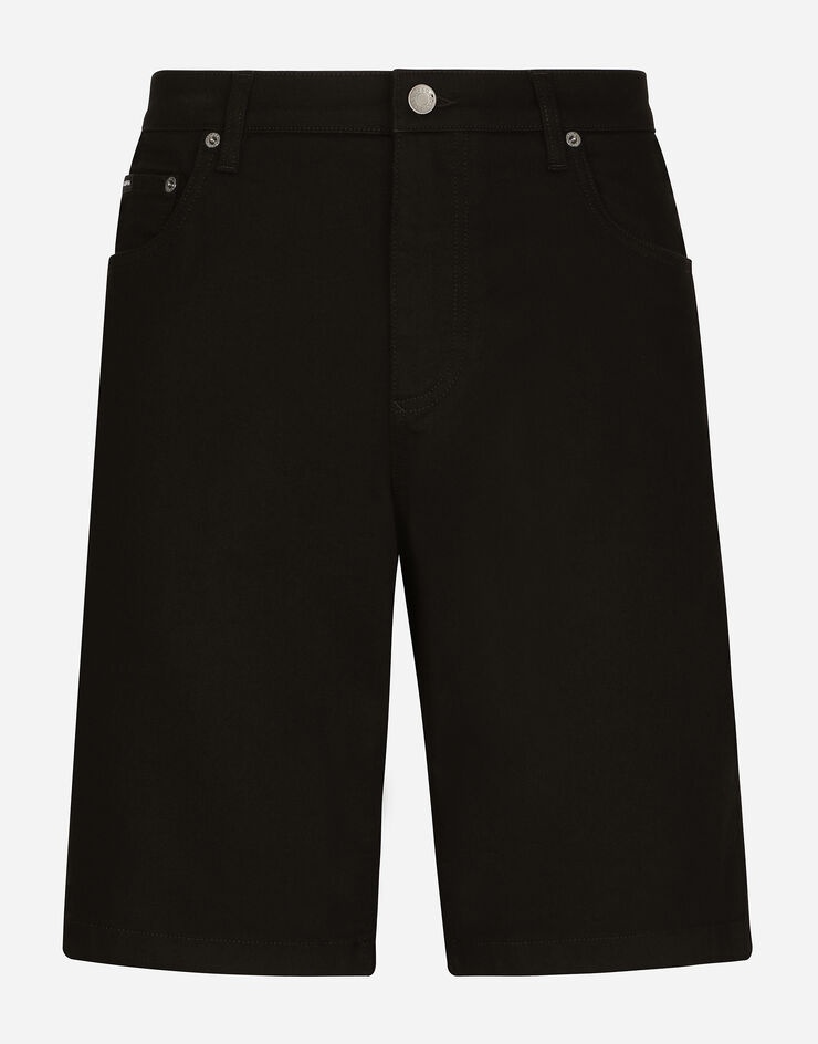 Black wash stretch denim shorts - 1