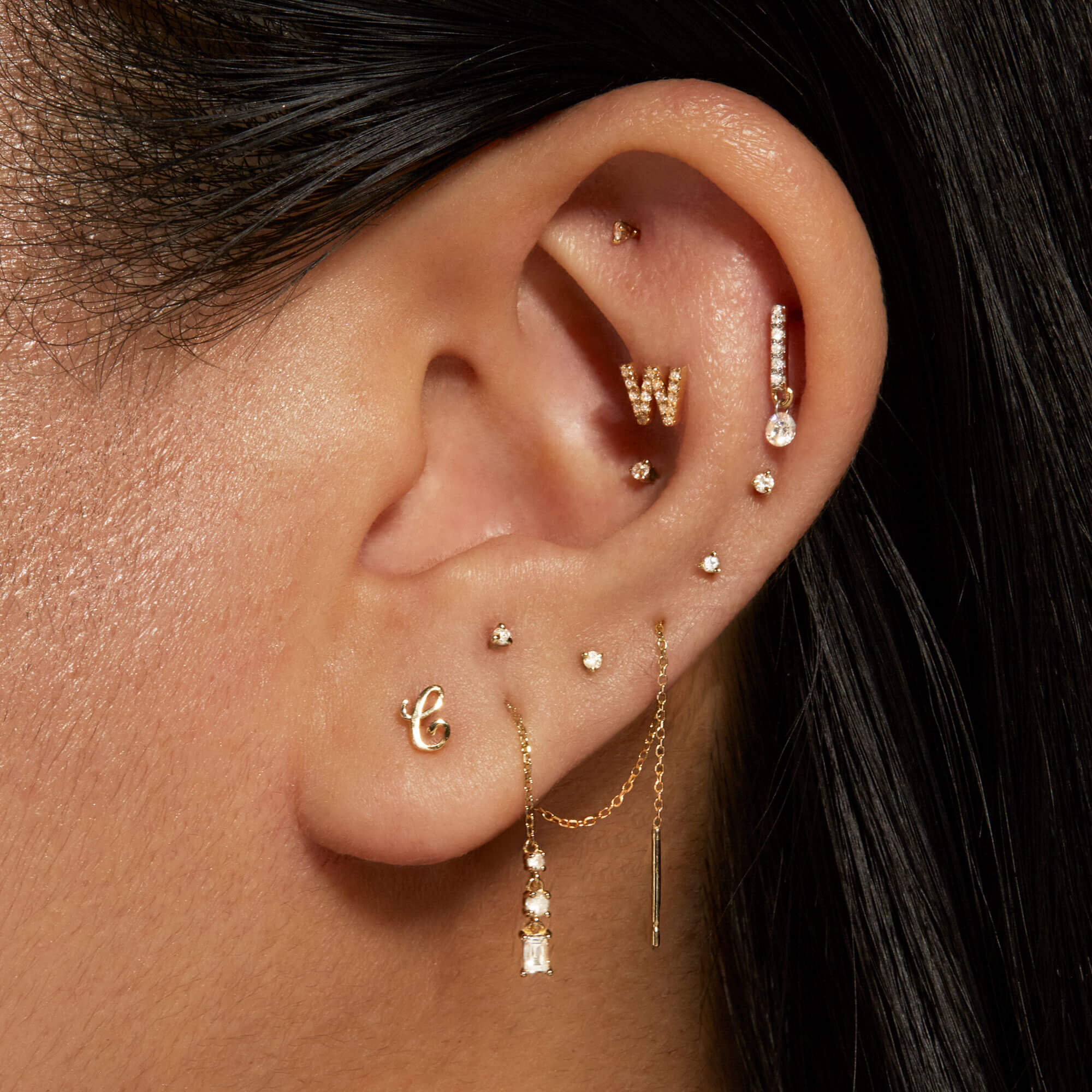 Gold Cursive Initial Stud - 8