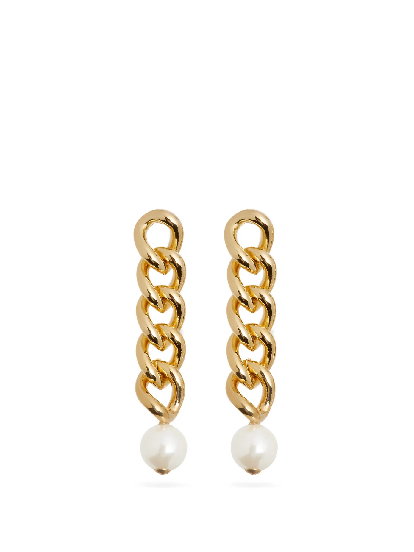 Canasta pearl-embellished curb-chain drop earrings - 1