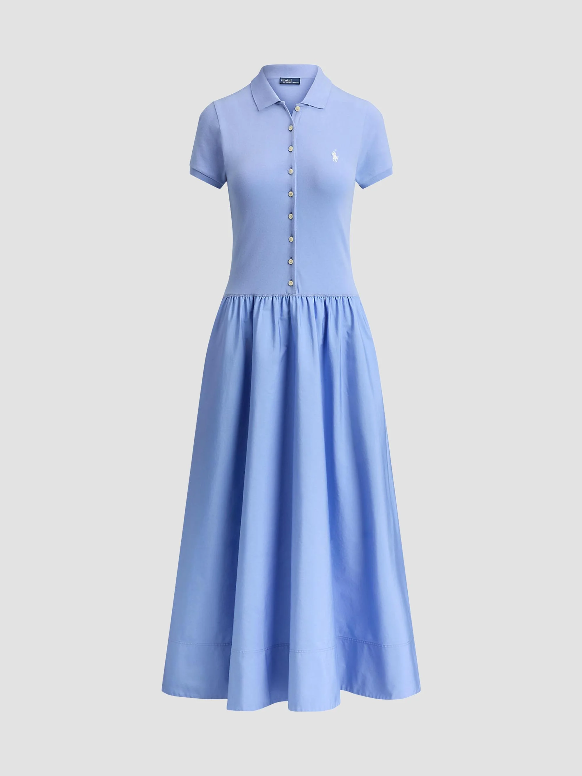 Women's Hybrid Mesh Polo Midi Dress - Dress Shirt Blue - 1