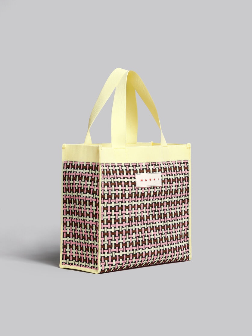 LIGHT YELLOW BROWN AND PINK JACQUARD SHOPPING BAG - 6