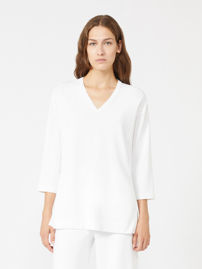 ALLORO Viscose crêpe yarn V-neck jumper - OPTICAL WHITE 3