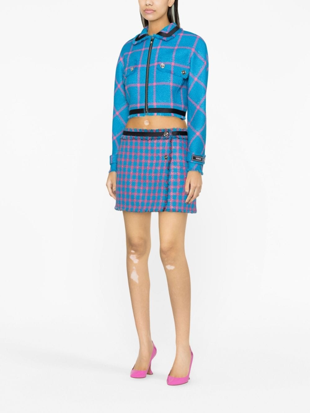 check-pattern tweed miniskirt - 3