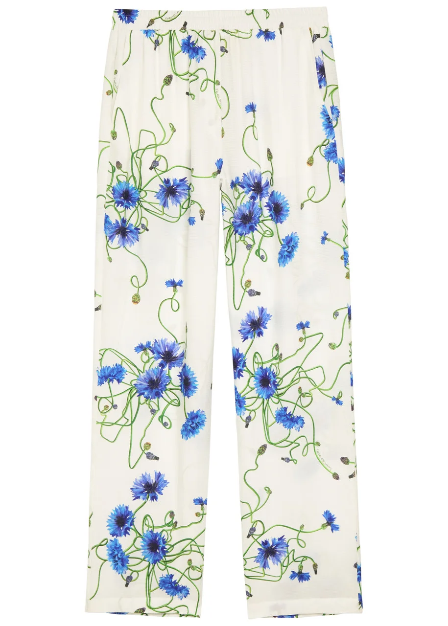Stella Mccartney Floral Print Straight-leg Textured Satin Trousers - 1