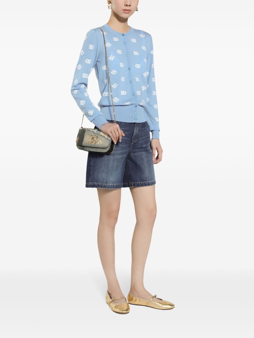 logo plaque patchwork denim cross body bag - 2