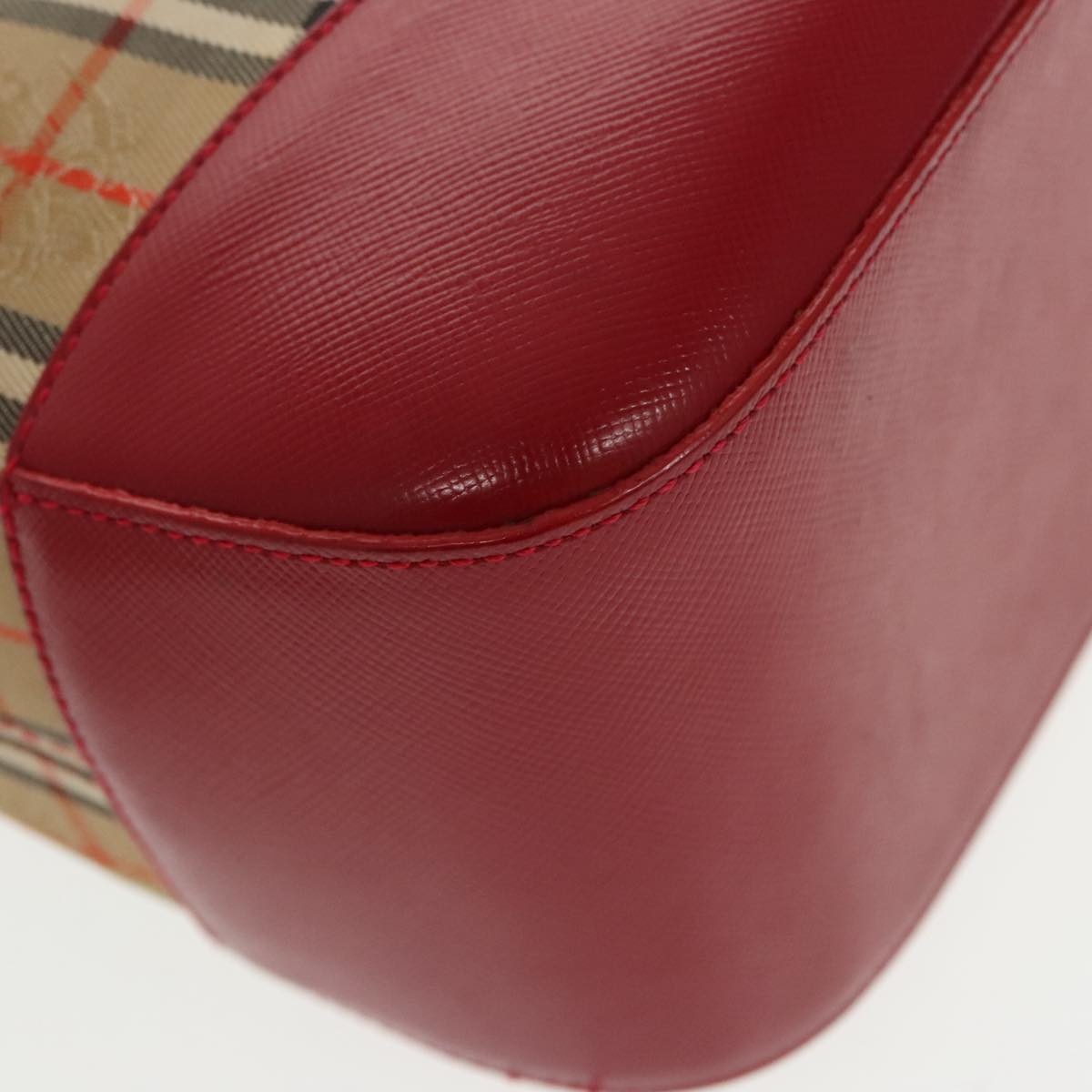Burberry Nova Check Hand Bag Canvas Leather Beige Red - 12