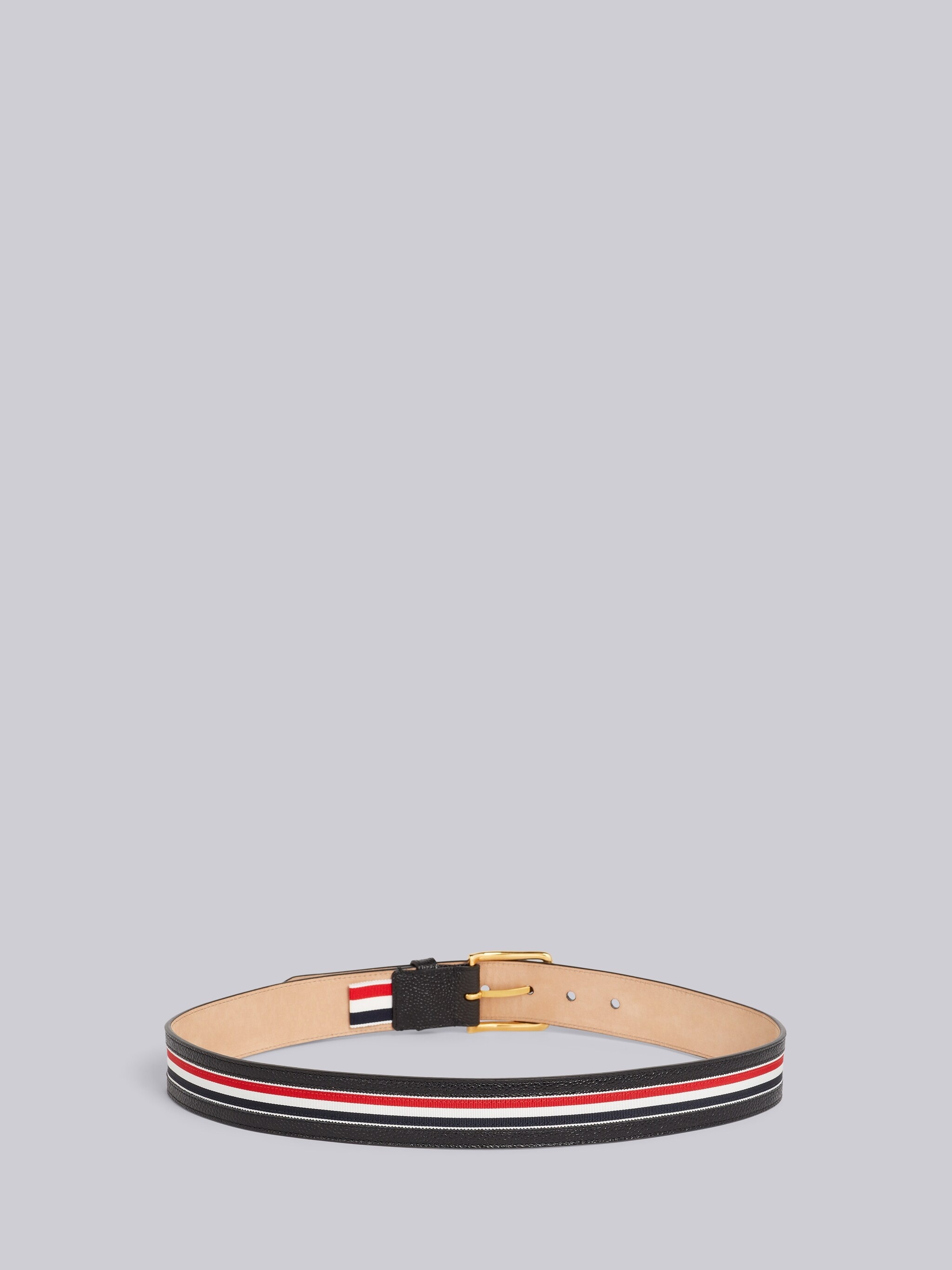 Black Pebble Grain Leather and Grosgrain Stripe Classic Belt - 4