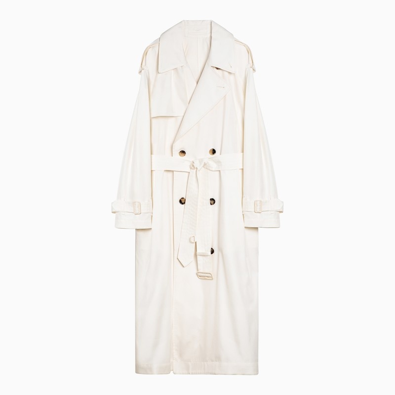 Burberry Beige Silk Double-Breasted Trench Coat Women - 1