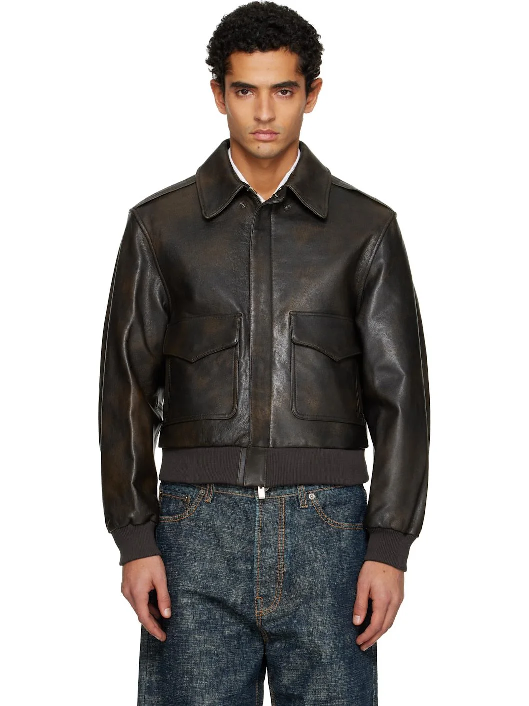 Brown Aviator Goat Leather Jacket - 1