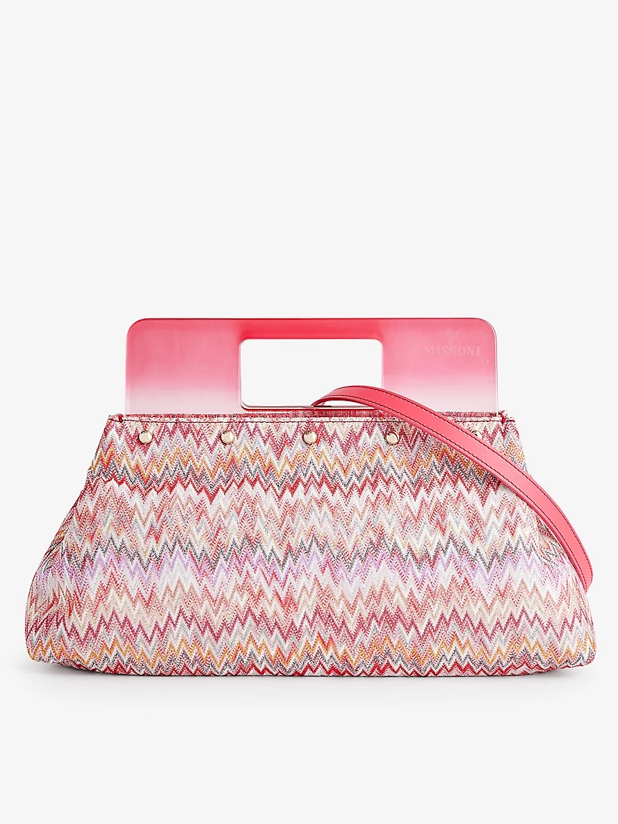 Chevron-pattern cotton-blend pouch - 1