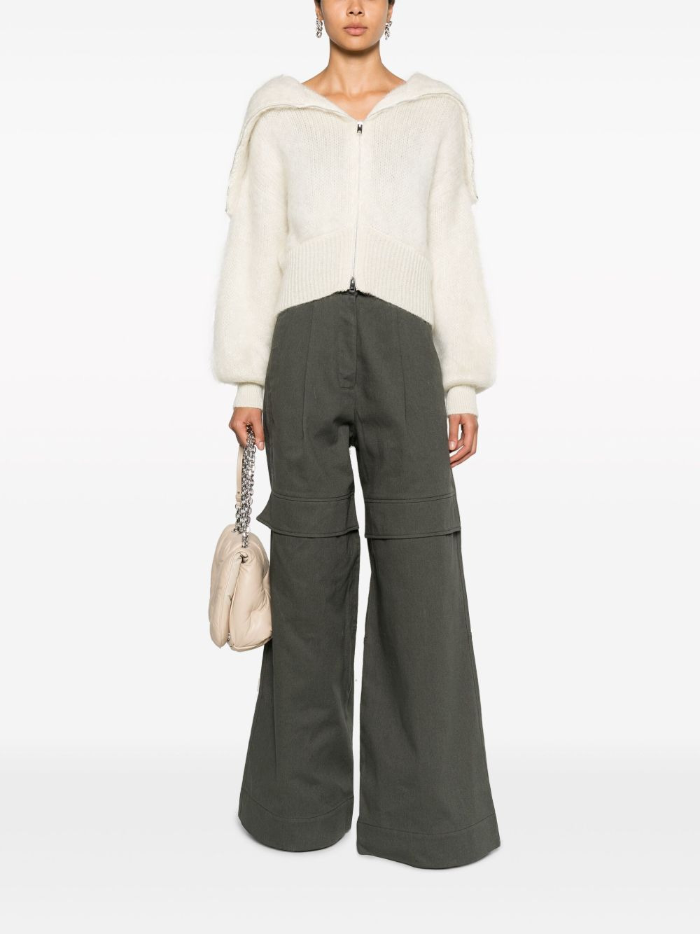 zip-up puff-sleeves cardigan - 2
