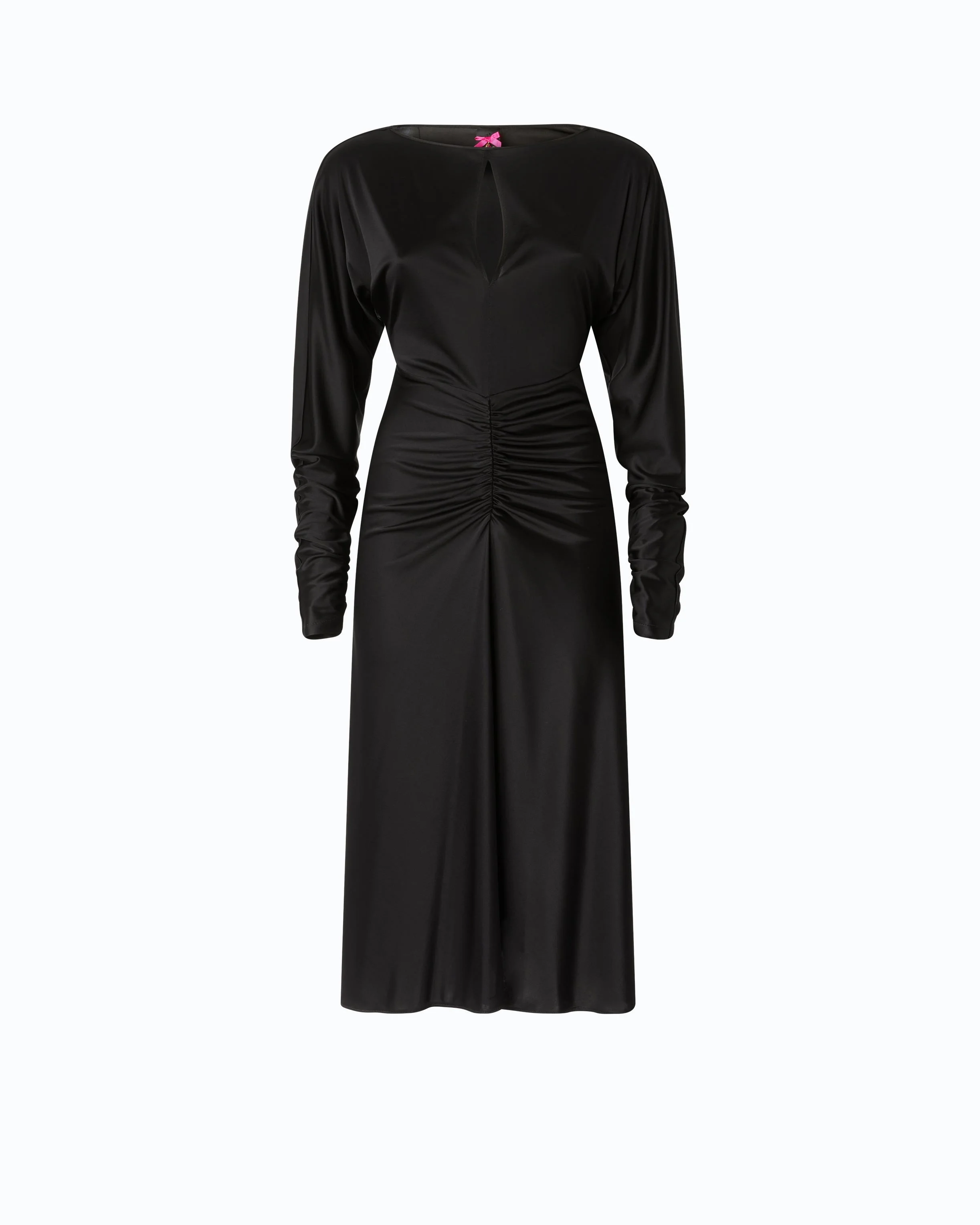 SATIN-EFFECT MIDI DRESS WITH GATHERING - 1