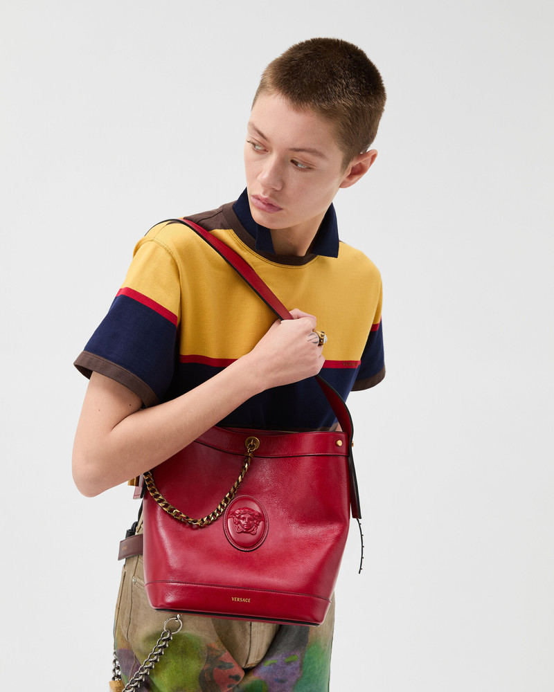VERSACE Pivot Small Leather Bucket Bag outlook