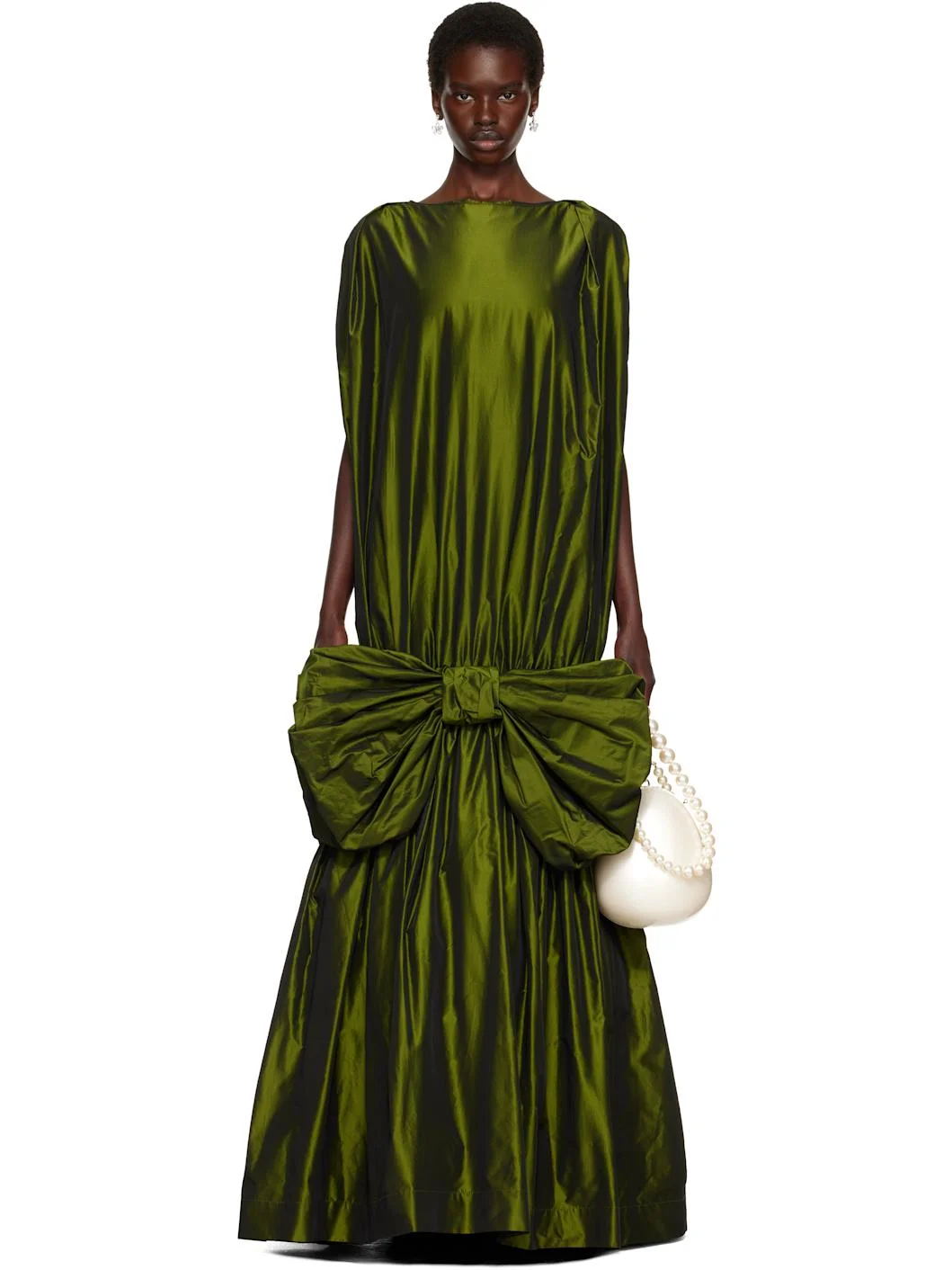 Khaki Bow Hem Cascade Egg Maxi Dress - 1