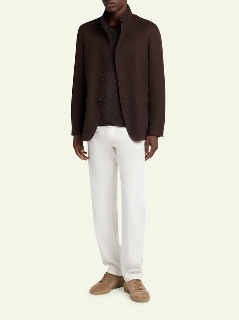 ZEGNA Men's Oasi Lino Il Conte Jacket in Dark Linen outlook
