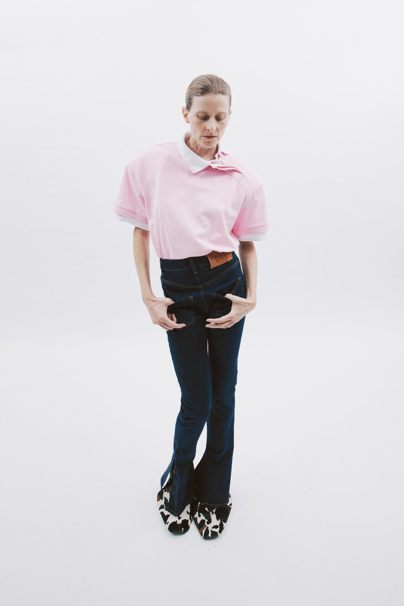 DOUBLE COLLAR RUGBY TOP PINK WHITE 1