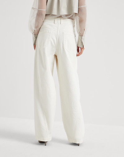 Brunello Cucinelli Dyed soft denim loose sartorial trousers with shiny tab outlook