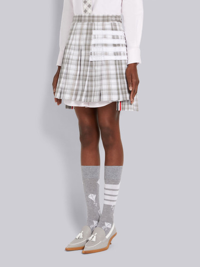 Thom Browne Medium Grey Stripe Plaid Oxford 4-Bar Dropped Back Pleated Mini Skirt outlook