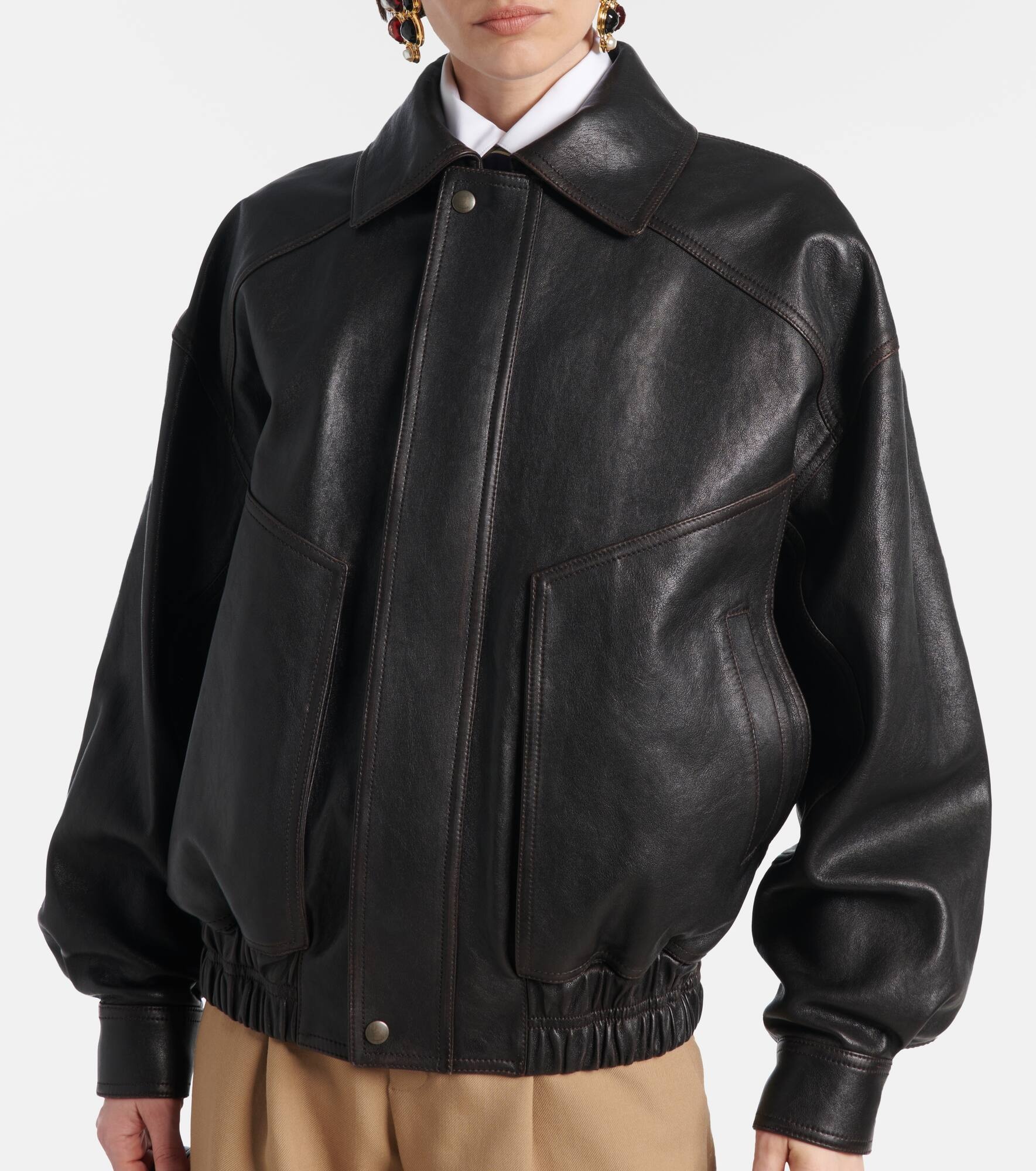 Leather bomber jacket - 4