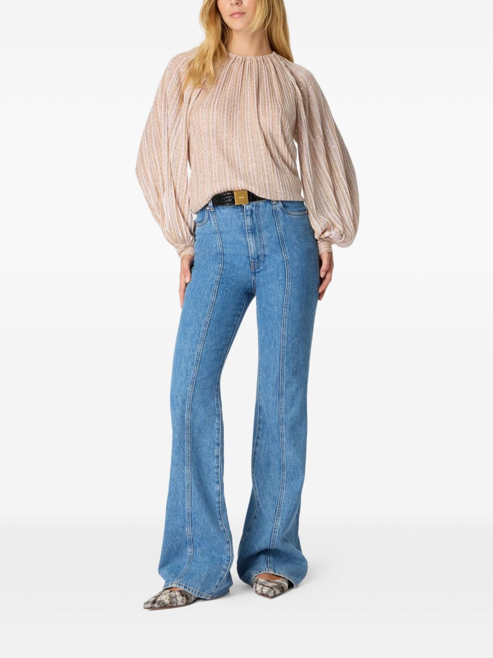 striped-pattern gathered-neckline blouse - 2