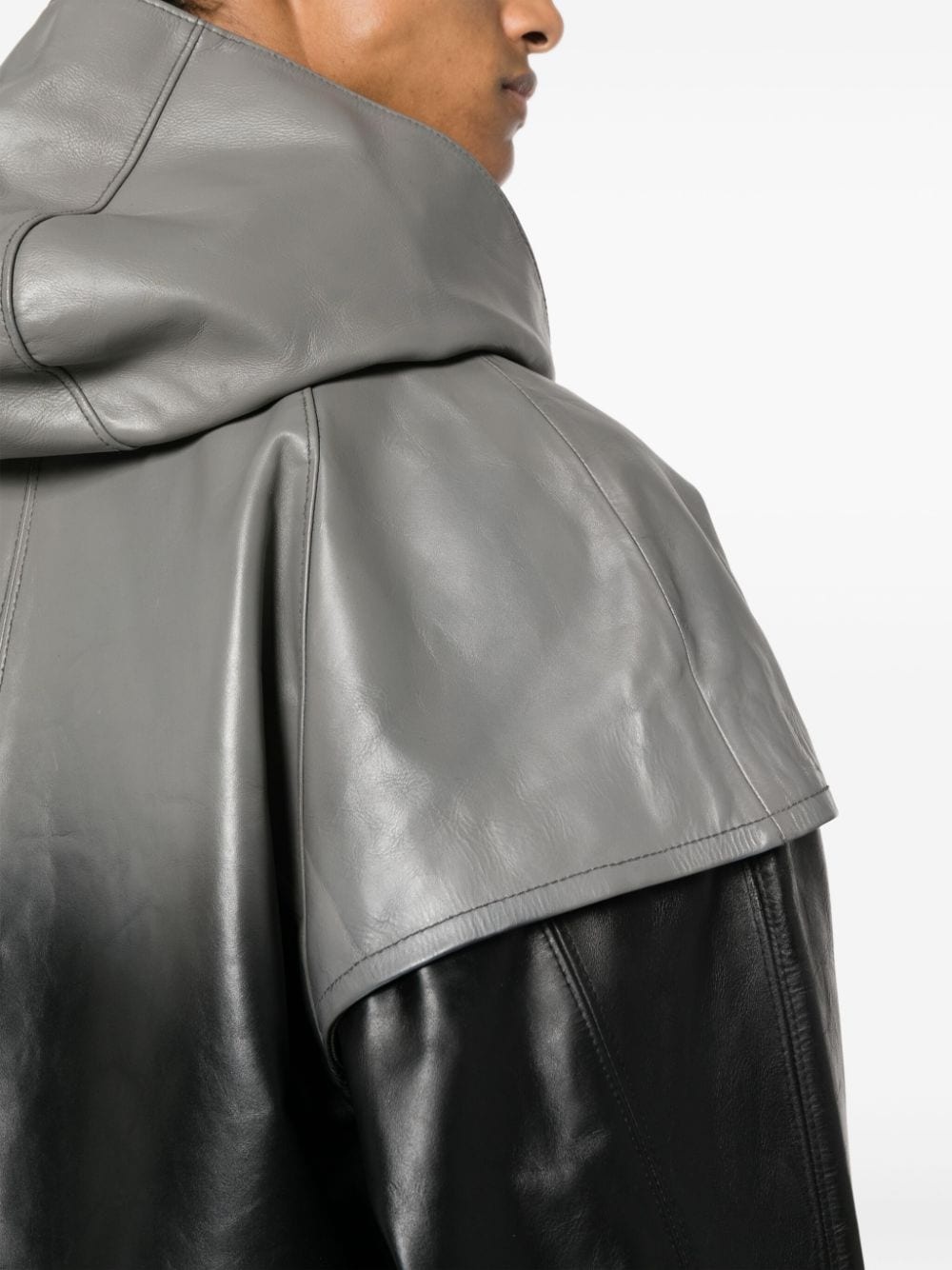 gradient-effect hooded lather jacket - 5