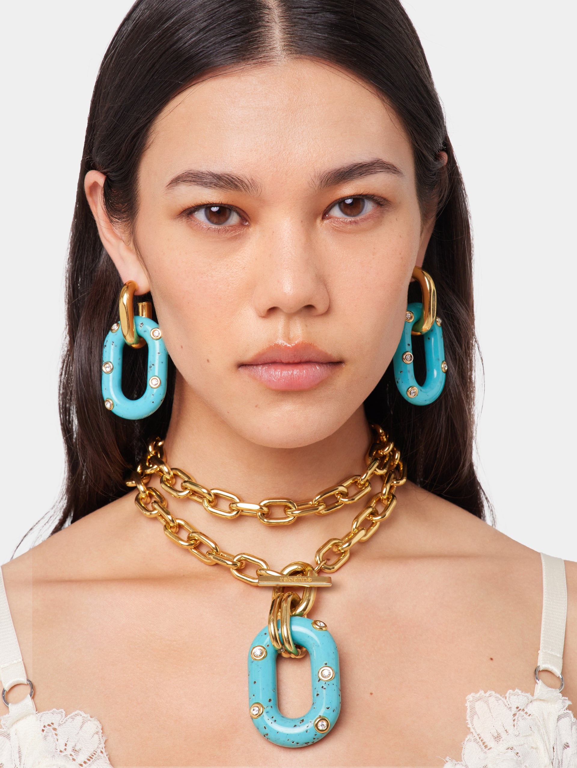 BLUE XL LINK OVERSIZED PALM SPRING EARRINGS - 5