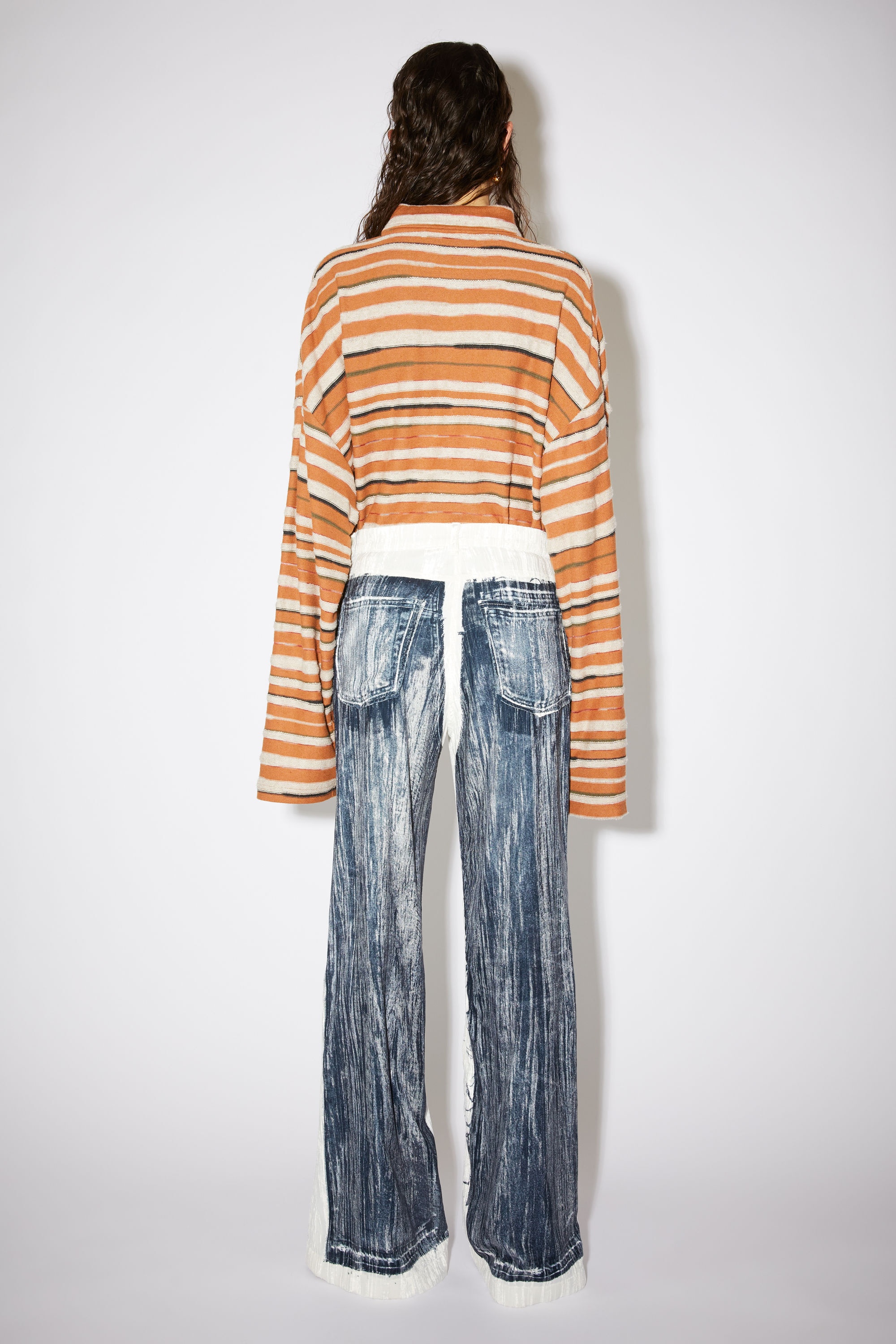 Flared denim print trousers - Blue - 3