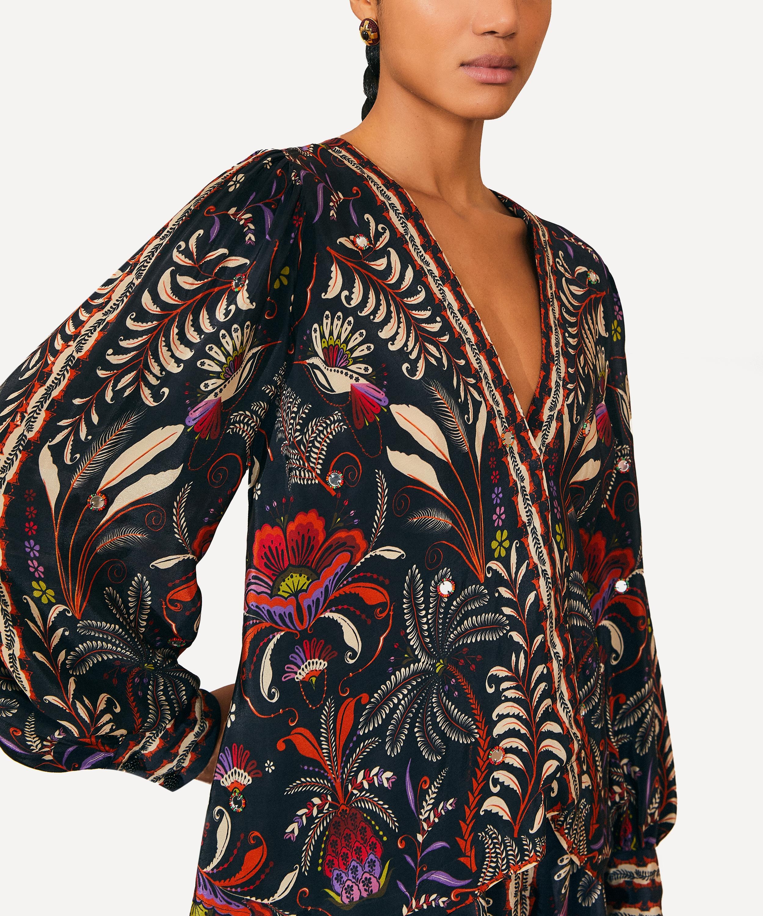 Black Classic Garden Mirror Trim Blouse - 2